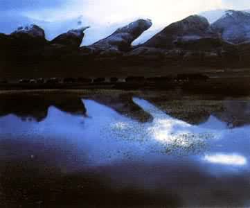 唐古拉山的梳状冰川和主要靠冰川融水补给的湖泊