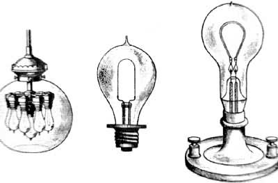 爱迪生早期制作的白炽灯泡 从左到右分别为1881、1882、1884年制作