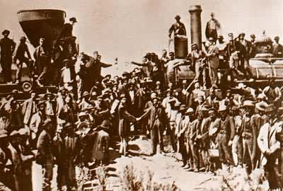 横贯美国的大干线铁路在犹他州普罗蒙特里角接轨(1869)