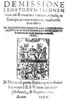 在中国用欧洲活字印的第1本书《日本派赴罗马之使节》的书名页（1590年于澳门）