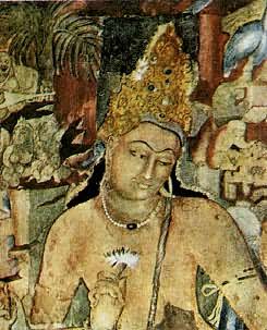 印度马哈拉施特拉邦阿旃陀石窟1号窟笈多王朝菩萨像