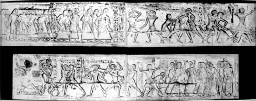 图1　古埃及拉美西斯三世葬祭殿中的击剑和角力浮雕