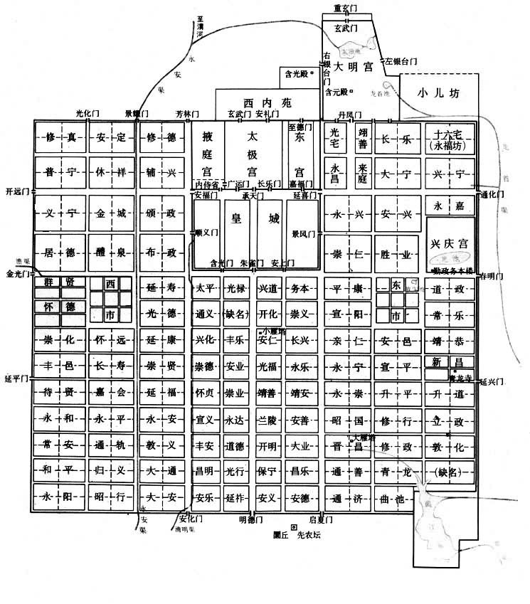 唐长安城平面复原图