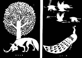 《伊索寓言》插图：蝉和狐狸、孔雀和白鹤