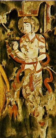 中亚中世纪早期　粟特壁画：妇女弹奏竖琴图