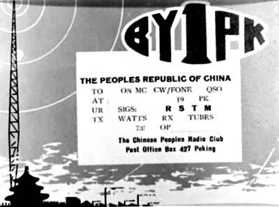 中国人民无线电俱乐部集体业余电台“BY1PK”联络卡片