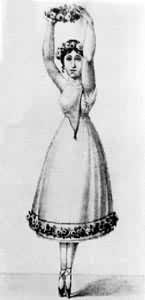 1821年，在绘画中第一次出现的脚尖舞技巧