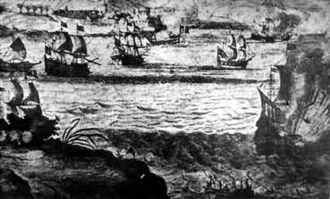 英国海盗在南美袭击西班牙船队