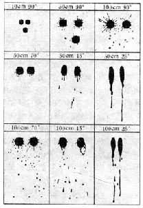 不同高度及斜度落下的血滴形状